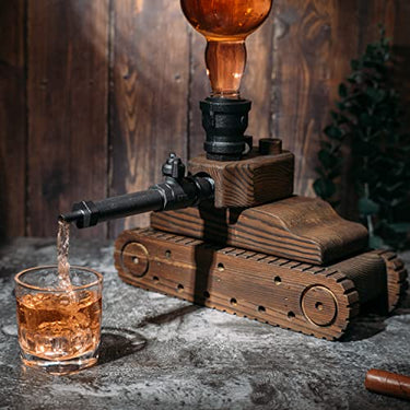 Tank Handcrafted Liquor Dispenser - The Wine Savant - Industrial Pipe Mahogany Wood Whiskey Decanter - Bar Accessories For Home Gifts for Him, Veteran's Day, Military Appreciation, Home Bar Gift-1